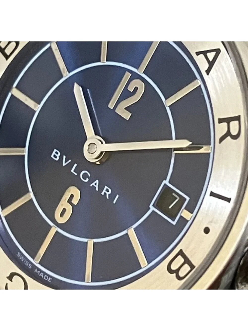 Bvlgari Solo Tempo Watch SS Leather Quartz Blue Dial
